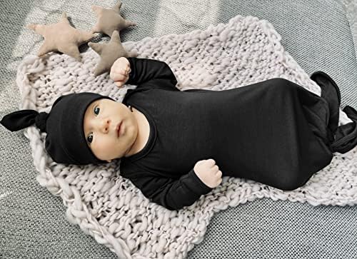 סט שמלת תינוקות מסורבל עם כובע | כתונת לילה שינה עם שרוול ארוך ושרוול חצוצרות לתינוקות | מיוצר בארהב